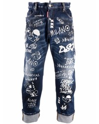 DSQUARED2 Graffiti Print Turn Up Jeans