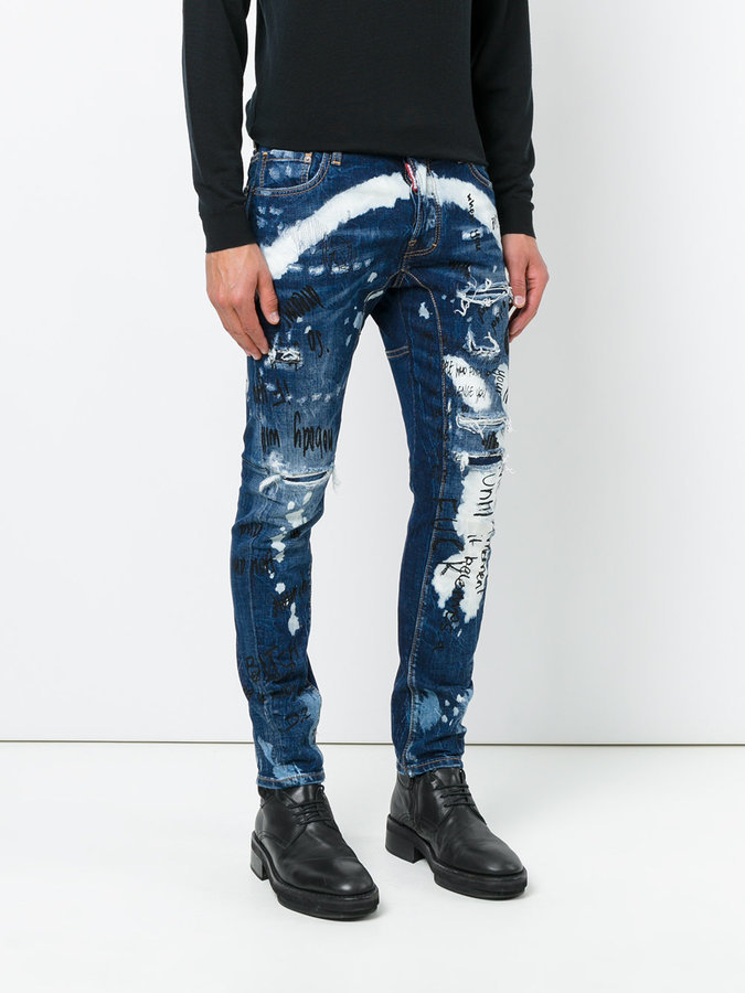 DSQUARED2 Tidy Biker Printed Jeans, $880 | farfetch.com | Lookastic