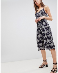 Brave Soul Adelia Culotte Jumpsuit In Dark Palm Print