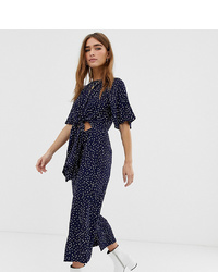 Glamorous Petite Relaxed Jumpsuit With Tie Front In Spaced Spot Print