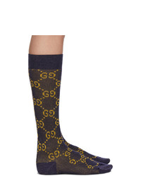 Gucci Blue And Gold Lame Gg Socks