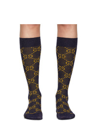 Gucci Blue And Gold Lame Gg Socks