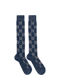Gucci Blue And Silver Gg Supreme Socks