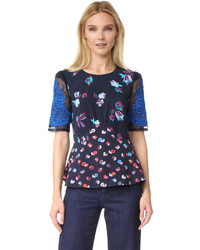 Rebecca Taylor Short Sleeve Print Top With Lace