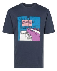 Navy Print Lace Crew-neck T-shirt