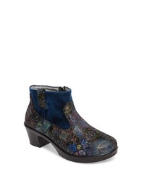 Navy Print Leather Ankle Boots