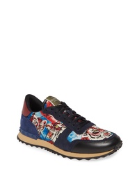 Navy Print Leather Athletic Shoes