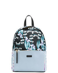 Navy Print Leather Backpack