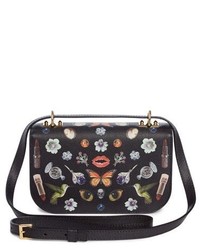 Alexander McQueen Small Obsession Print Insignia Calfskin Leather Satchel Black