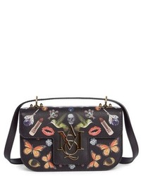 Alexander McQueen Small Obsession Print Insignia Calfskin Leather Satchel Black