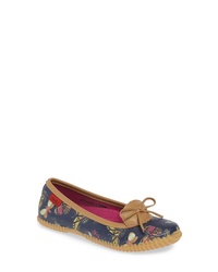 Navy Print Leather Ballerina Shoes