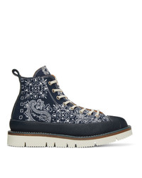 Navy Print Leather Casual Boots