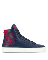 Navy Print Leather High Top Sneakers