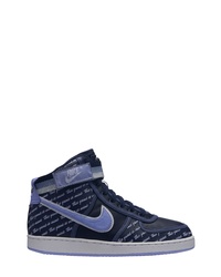 Navy Print Leather High Top Sneakers