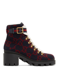 Gucci Navy Wool Gg Ankle Boots
