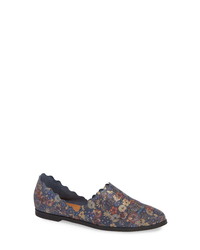 Navy Print Leather Loafers