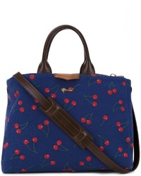Navy Print Leather Tote Bag