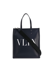 Navy Print Leather Tote Bag