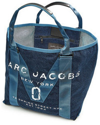 Marc Jacobs Printed Denim Tote With Leather