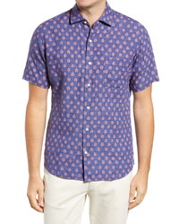 Peter Millar Best Fronds Regular Fit Print Linen Short Sleeve Button Up Shirt