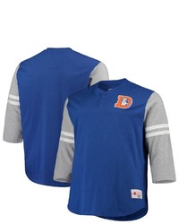 Mitchell & Ness Royal Denver Broncos Big Tall Henley 34 Sleeve T Shirt