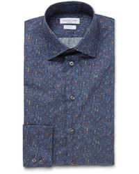 Richard James Blue Slim Fit Digital Donegal Cotton Poplin Shirt