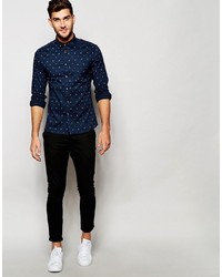 Asos Brand Skinny Shirt With Anchor Print In Long Sleeve