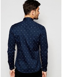 Asos Brand Skinny Shirt With Anchor Print In Long Sleeve