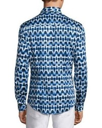 Versace Collection Traditional Fit Digital Ikat Print Button Down Shirt