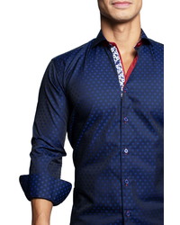 Maceoo Einstein Crossnew Blue Contemporary Fit Button Up Shirt