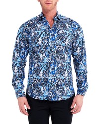 Maceoo Fibonacci Burst Blue Cotton Button Up Shirt