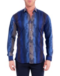 Maceoo Fibonacci Camo Degrade Blue Cotton Button Up Shirt