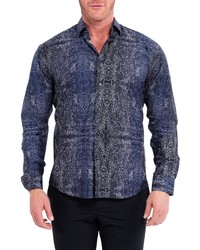 Maceoo Fibonacci Pointillism Blue Cotton Button Up Shirt