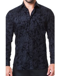 Maceoo Fibonacci Raised Black Cotton Button Up Shirt