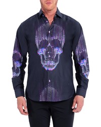 Maceoo Fibonacci Skull Lines Black Button Up Shirt