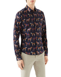 Gucci Horse Print Cotton Muslin Sportshirt
