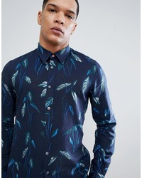 PS Paul Smith Leaf Pattern Shirt In Navy