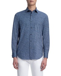 Bugatchi Ooohcotton Tech Print Button Up Shirt In Navy At Nordstrom
