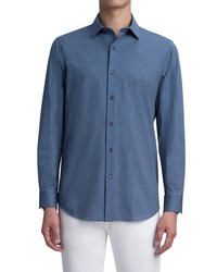 Bugatchi Ooohcotton Tech Print Stretch Button Up Shirt In Navy At Nordstrom