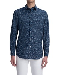 Bugatchi Ooohcotton Tech Print Stretch Button Up Shirt In Night Blue At Nordstrom