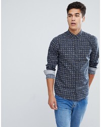Solid Shirt In Navy With Square Print