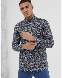 Burton Menswear Skinny Fit Shirt With Branch Print In Blue