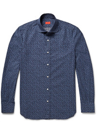 Isaia Slim Fit Penny Collar Printed Cotton Shirt