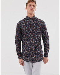 Selected Homme Slim Shirt With All Over Bird Print In Stretch Cotton