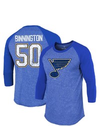 FANATICS Branded Jordan Binnington Blue St Louis Blues Name Number Tri Blend Raglan 34 Sleeve T Shirt