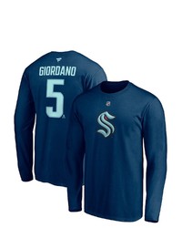 FANATICS Branded Mark Giordano Deep Sea Blue Seattle Kraken Authentic Stack Name Number Long Sleeve T Shirt