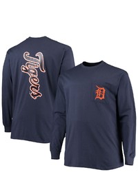 FANATICS Branded Navy Detroit Tigers Big Tall Solid Back Hit Long Sleeve T Shirt