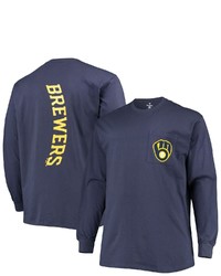 FANATICS Branded Navy Milwaukee Brewers Big Tall Solid Back Hit Long Sleeve T Shirt