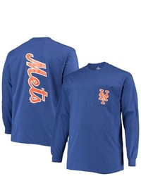FANATICS Branded Royal New York Mets Big Tall Solid Back Hit Long Sleeve T Shirt