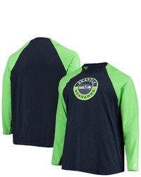New Era College Navyneon Green Seattle Seahawks Big Tall League Raglan Long Sleeve T Shirt